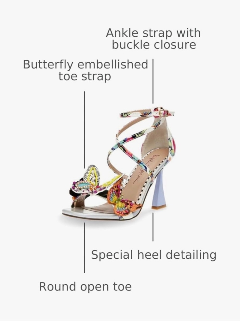 Betsey Johnson Multicolor Butterfly Embellished Strappy Heels - Picture 5 of 5
